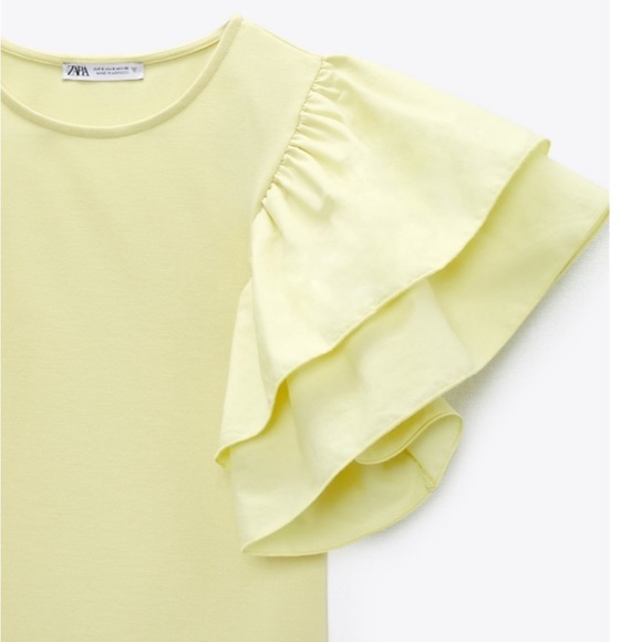 Zara Puff Voluminous Ruffle Poplin Sleeve Bodycon Mini Dress Pastel Yellow Sz M - Picture 15 of 16